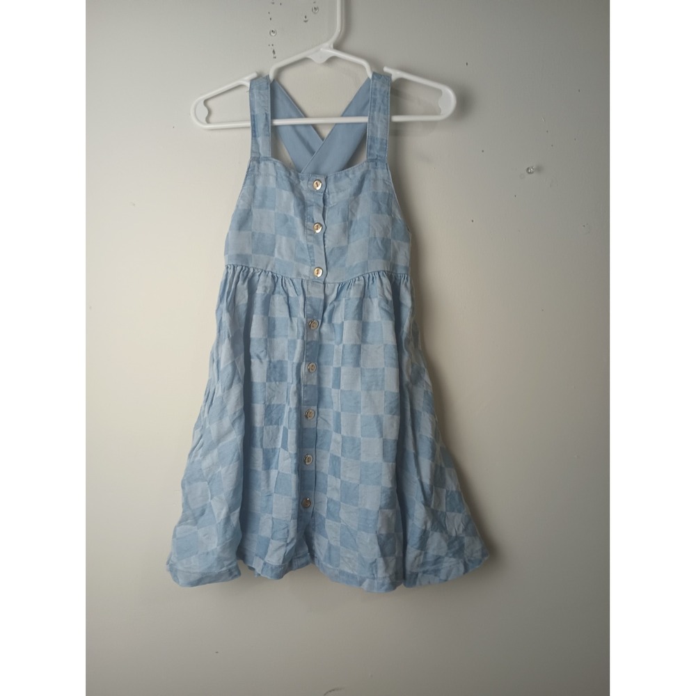 Jason Wu Girls Blue Checkered Button Front Cross Back Pinafore Dress Size 3T
